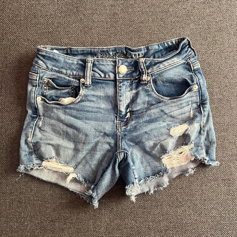 American Eagle Outfitters Women's Ripped Blue Jean Shorts